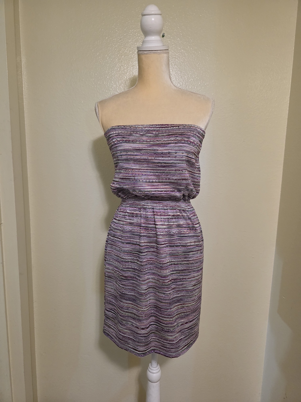 Strapless Purple Stripe Summer Dress Sz S EUC